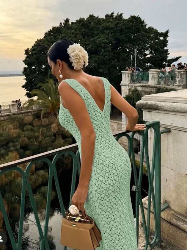 Rochie lungă tricotată cu decolteu în V și bretele pentru femei, 33411