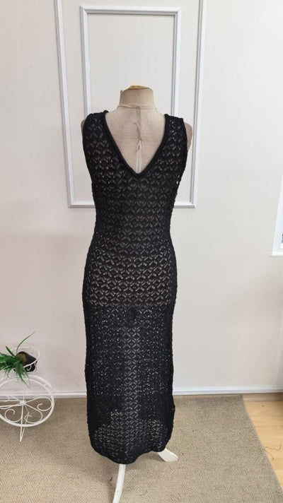 Rochie lungă tricotată cu decolteu în V și bretele pentru femei, 33412