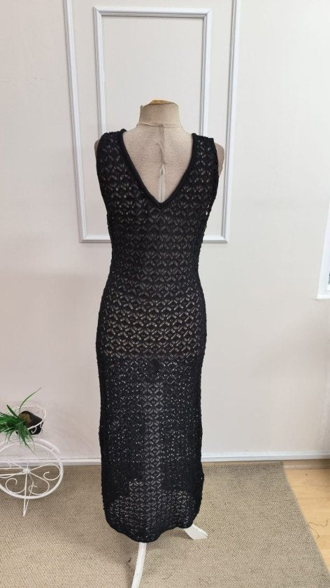 Rochie lungă tricotată cu decolteu în V și bretele pentru femei, 33412