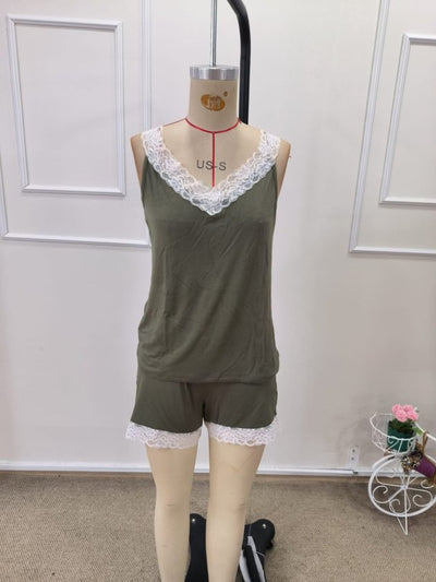 Set de cămașă de noapte pentru femei, din viscoză, cu decolteu în V și bluză și pantaloni scurți, 33448