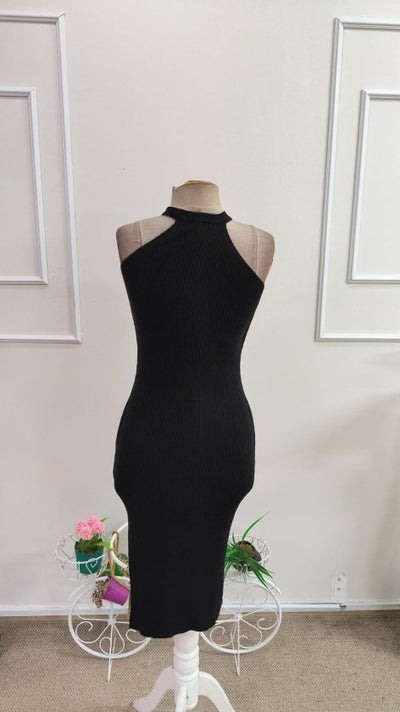Rochie midi tricotată pentru femei, cu decolteu în V și crăpături laterale, 33462
