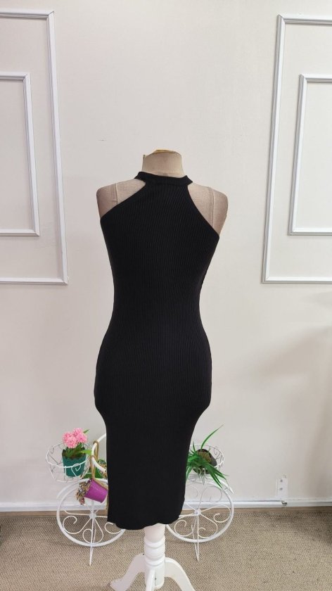 Rochie midi tricotată pentru femei, cu decolteu în V și crăpături laterale, 33462