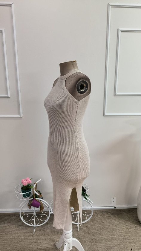 Rochie midi tricotată pentru femei, cu decolteu în V și crăpături laterale, 33464