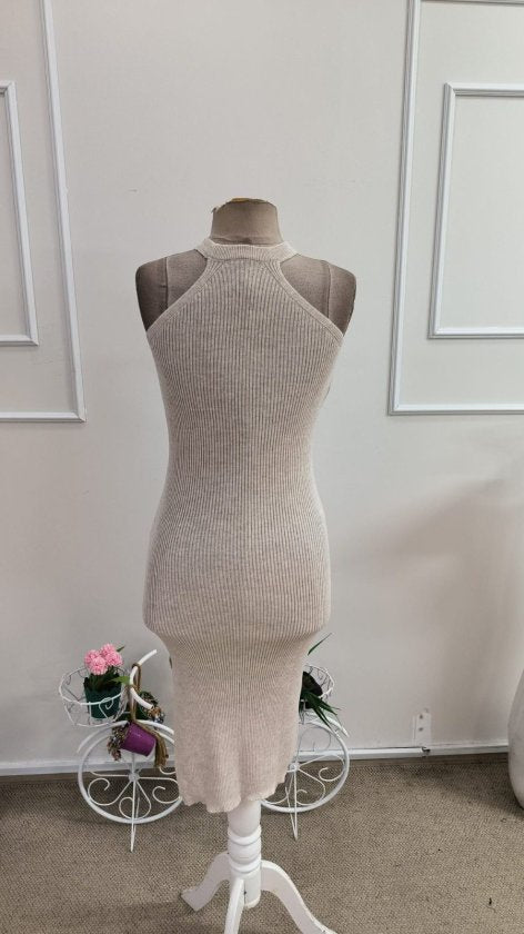Rochie midi tricotată pentru femei, cu decolteu în V și crăpături laterale, 33464
