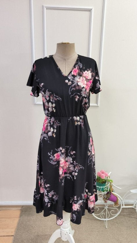 Rochie midi Supreme pentru femei, cu mânecă scurtă, decolteu în V și model, 33474