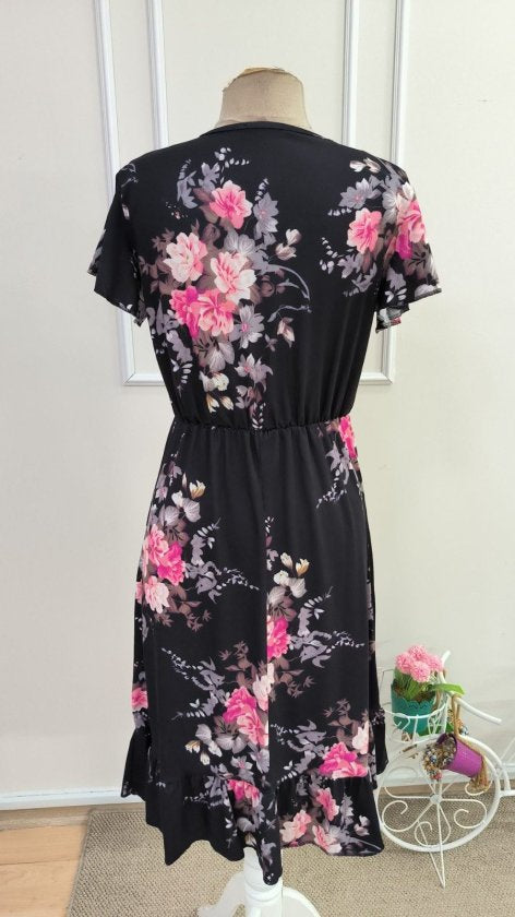 Rochie midi Supreme pentru femei, cu mânecă scurtă, decolteu în V și model, 33474