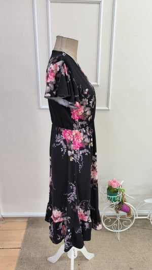 Rochie midi Supreme pentru femei, cu mânecă scurtă, decolteu în V și model, 33474