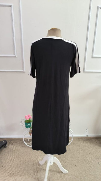 Rochie Midi cu Mânecă Scurtă, Decolteu Rotund și Detaliu Bandă, din Viscoză, pentru Femei, 37492