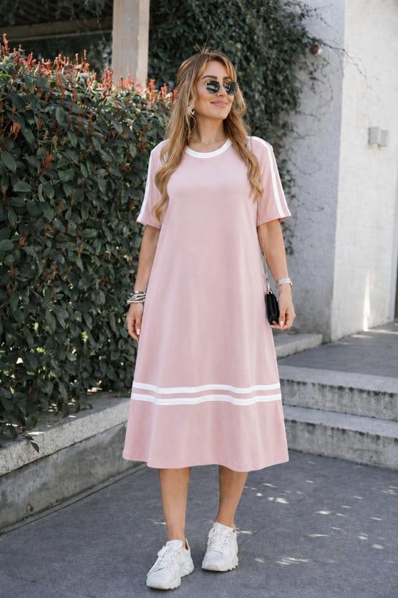 Rochie midi cu mâneci scurte, guler barcă, cu detaliu șnur, din viscoză, 37493