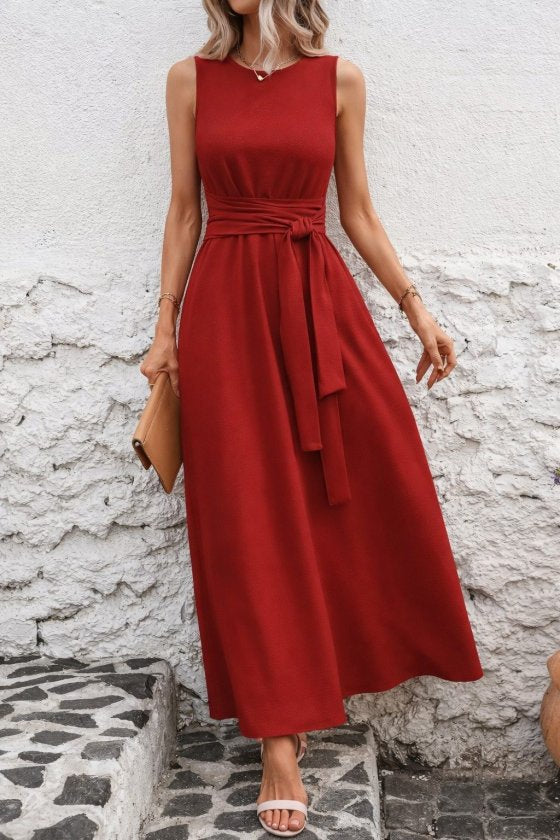 Women's Off-Shoulder Tied Waist Long Aerobin Dress, 33493