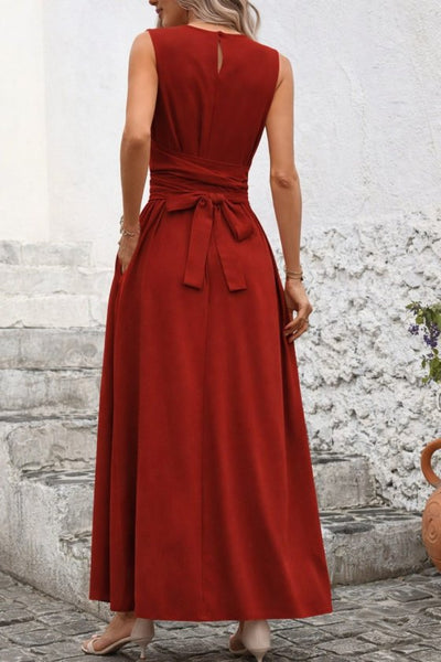 Women's Off-Shoulder Tied Waist Long Aerobin Dress, 33493