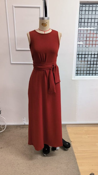 Women's Off-Shoulder Tied Waist Long Aerobin Dress, 33493