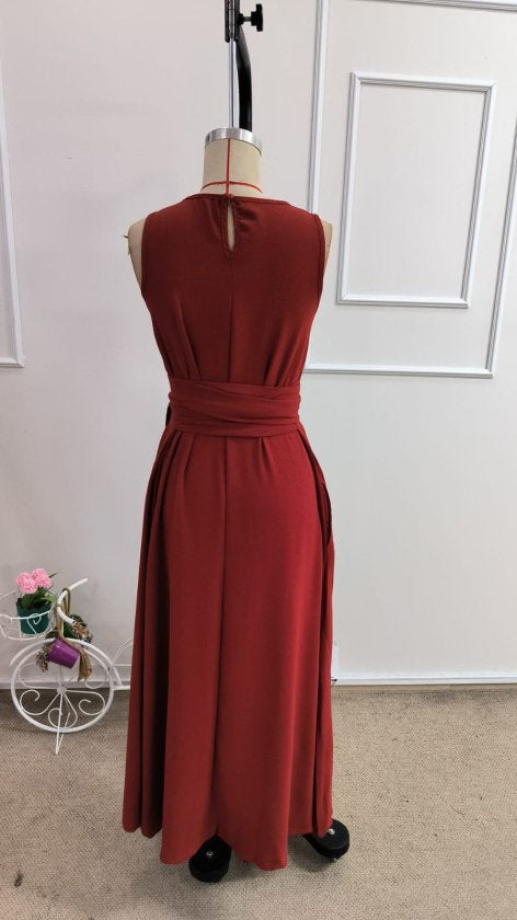 Women's Off-Shoulder Tied Waist Long Aerobin Dress, 33493