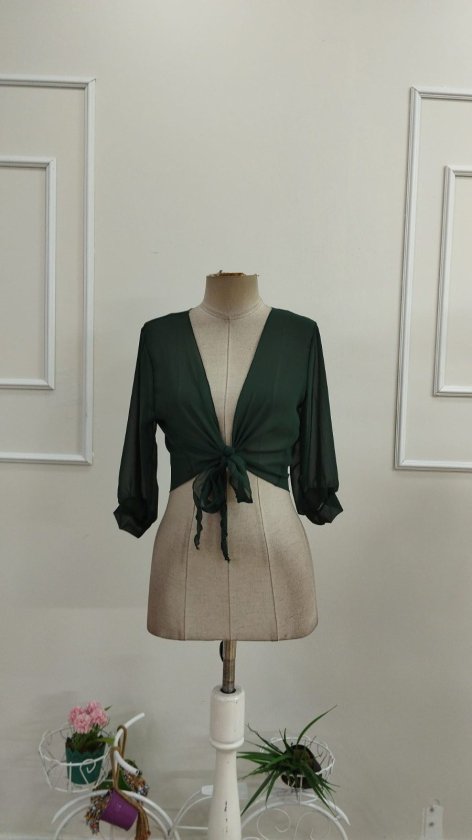 Women's Poor Boy Sleeve Tie Front Short Chiffon Bolero Jacket, 33507