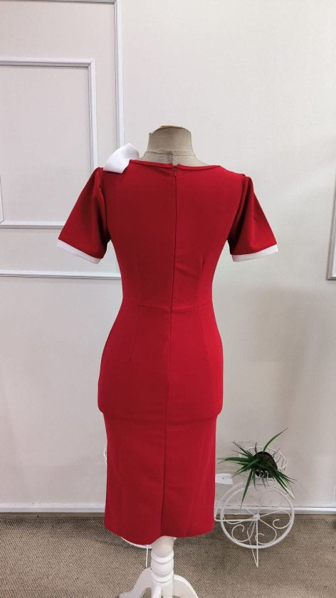 Rochie crep importata scurta pentru femei cu maneca scurta, snur decorativ la gat, 35764