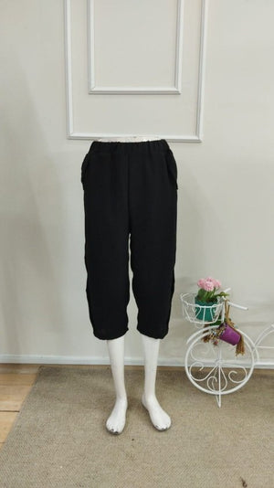Pantaloni midi elastici cu talie înaltă pentru femei, cu nasturi laterali, 33560