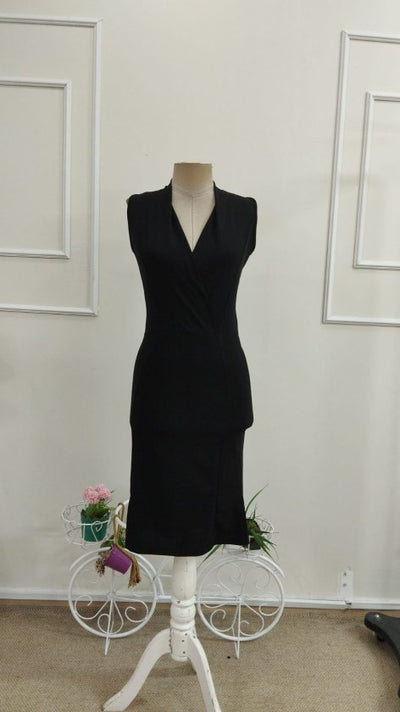 Rochie midi din crep importat, cu guler înfășurat și bretele pentru femei, 33567