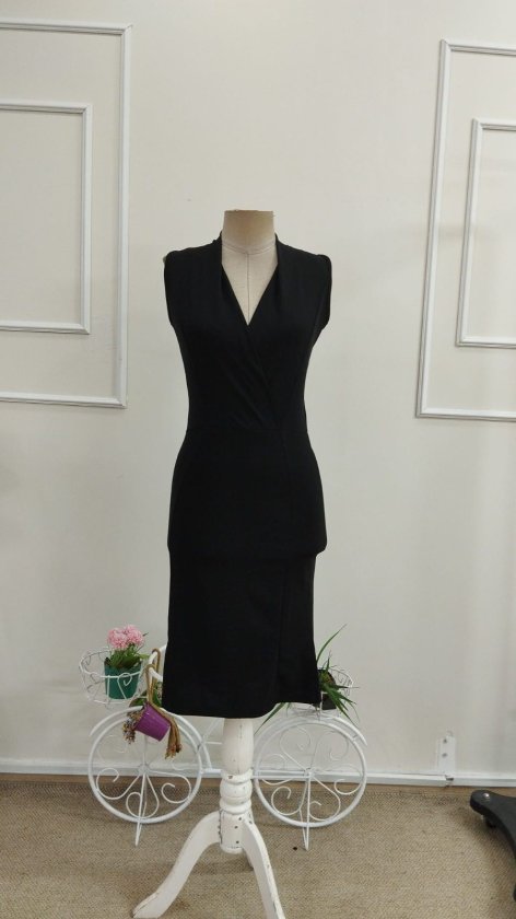 Rochie midi din crep importat, cu guler înfășurat și bretele pentru femei, 33567