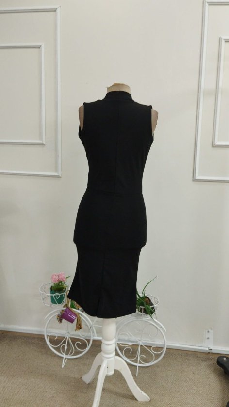 Rochie midi din crep importat, cu guler înfășurat și bretele pentru femei, 33567