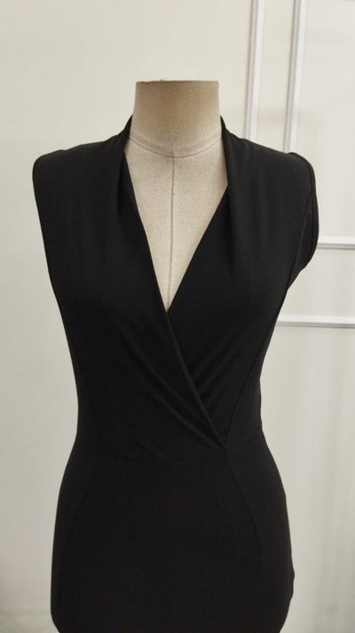 Rochie midi din crep importat, cu guler înfășurat și bretele pentru femei, 33567