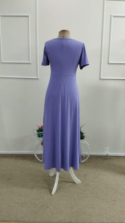 Rochie midi din viscoză pentru femei, cu mânecă scurtă, guler asimetric și detaliu cu nasturi, 33574
