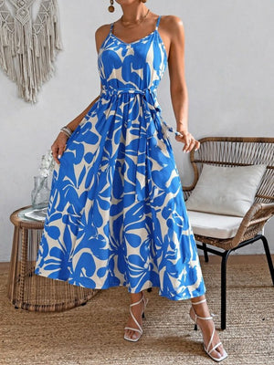 Rochie lungă Supreme cu imprimeu, decolteu în V, cu bretele și curea, pentru femei, 33597