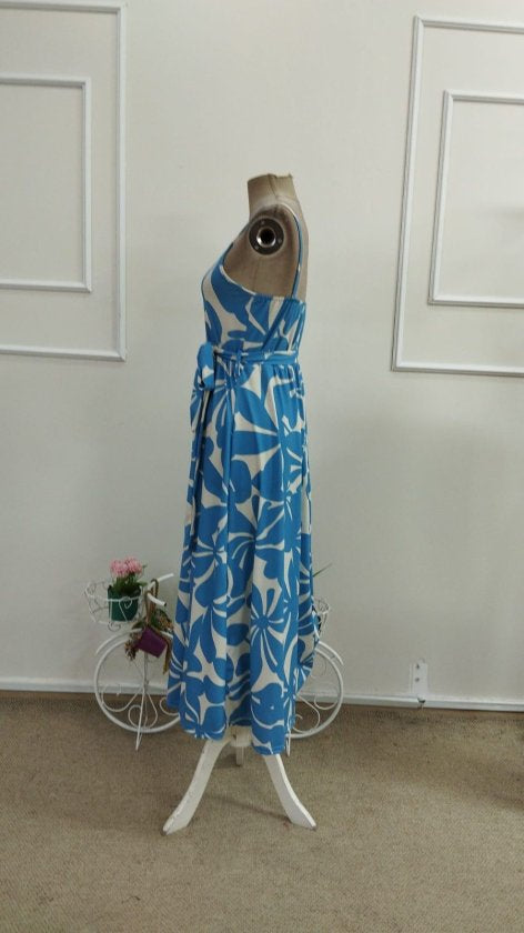 Rochie lungă Supreme cu imprimeu, decolteu în V, cu bretele și curea, pentru femei, 33597