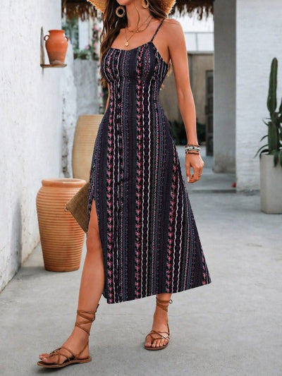 Rochie midi Supreme pentru femei, cu bretele, decolteu în V larg, model și crăpături, 33822