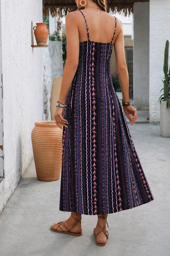Rochie midi Supreme pentru femei, cu bretele, decolteu în V larg, model și crăpături, 33822
