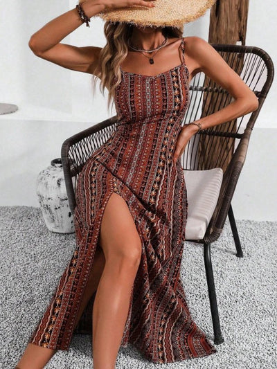 Rochie midi Supreme pentru femei, cu bretele, decolteu în V larg, model și crăpături, 33823