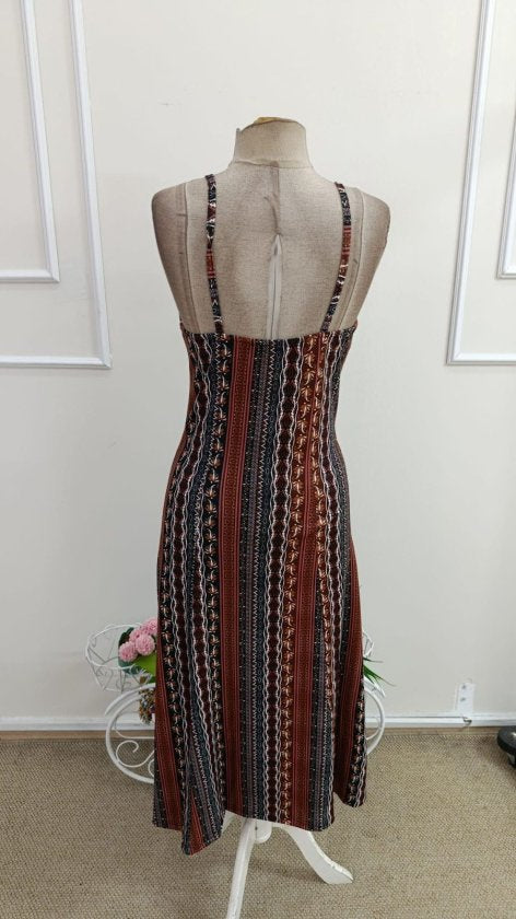 Rochie midi Supreme pentru femei, cu bretele, decolteu în V larg, model și crăpături, 33823