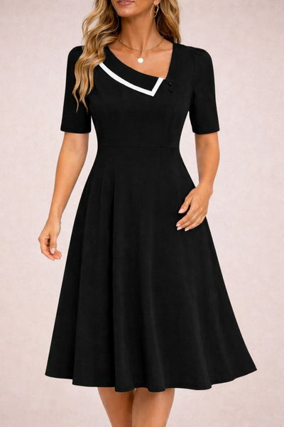 Rochie midi din crap pentru femei cu mâneci scurți, gât asimetric, 37553
