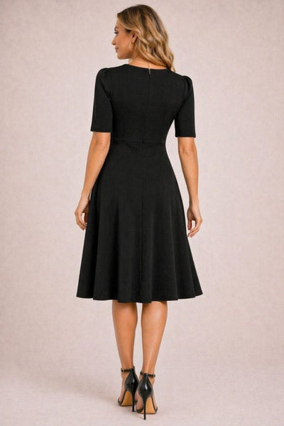 Rochie midi din crap pentru femei cu mâneci scurți, gât asimetric, 37553