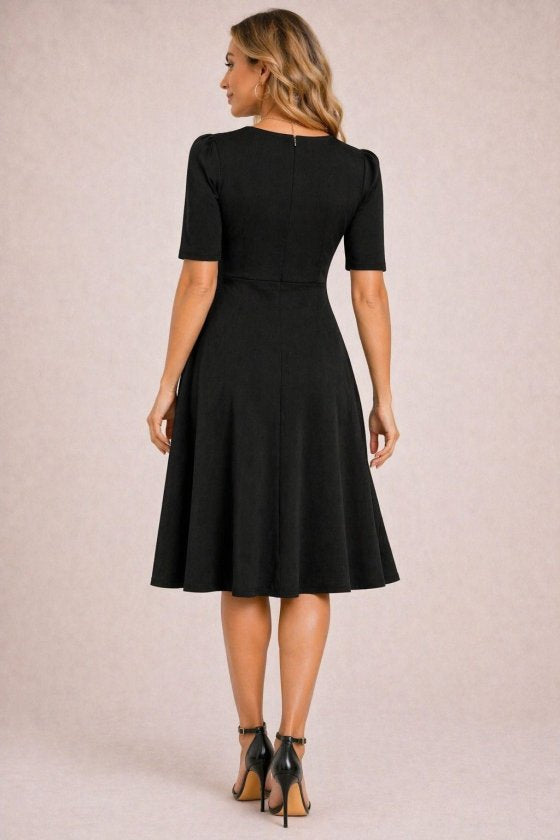 Rochie midi din crap pentru femei cu mâneci scurți, gât asimetric, 37553