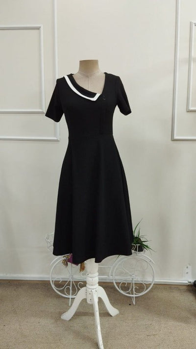 Rochie midi din crap pentru femei cu mâneci scurți, gât asimetric, 37553