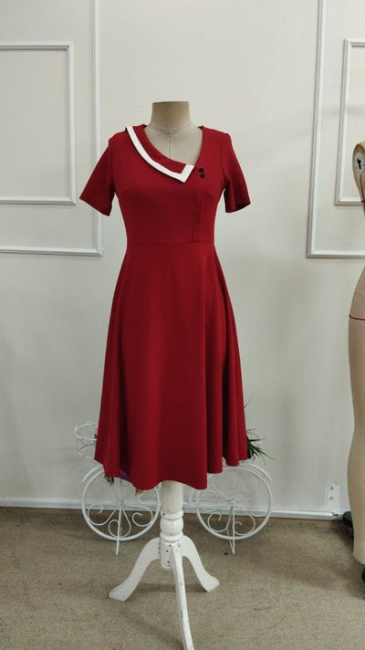 Rochie midi din crap pentru femei cu mâneci scurți, gât asimetric, 37554