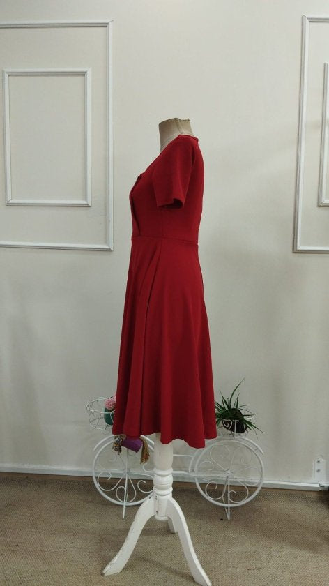 Rochie midi din crap pentru femei cu mâneci scurți, gât asimetric, 37554