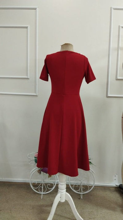 Rochie midi din crap pentru femei cu mâneci scurți, gât asimetric, 37554