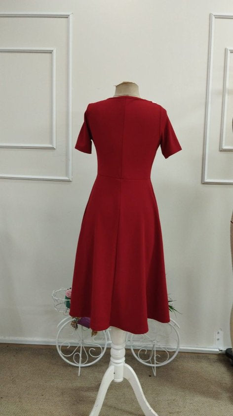 Rochie midi din crap pentru femei cu mâneci scurți, gât asimetric, 37554