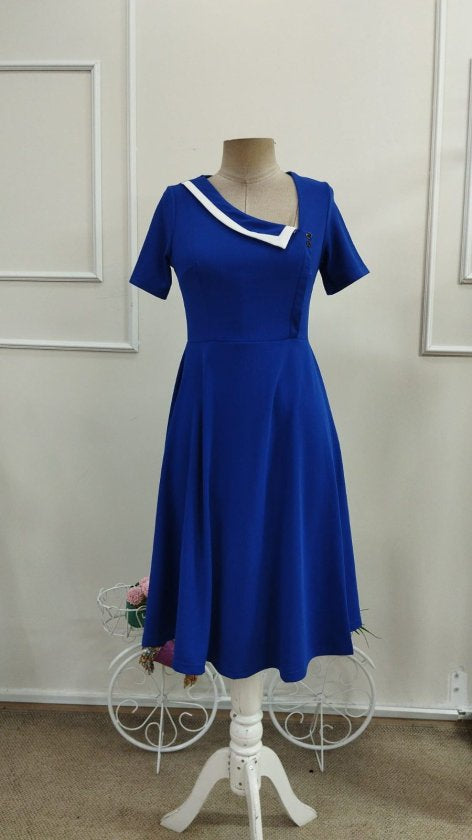 Rochie midi din crep strălucitor, cu mânecă scurtă și decolteu asimetric pentru femei, 33841