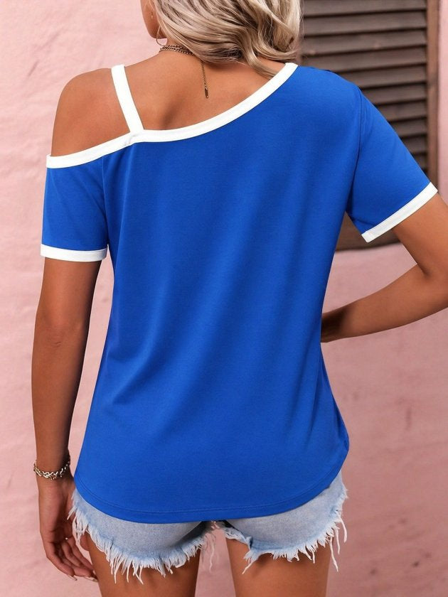 Kadın Kısa Kollu Tek Omuzu Açık Askı Toka Detaylı Viskon Bluz, 33868