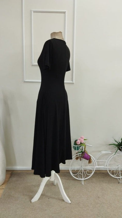 Rochie midi din viscoză cu mânecă scurtă, decolteu în V și buzunare pentru femei, 33884