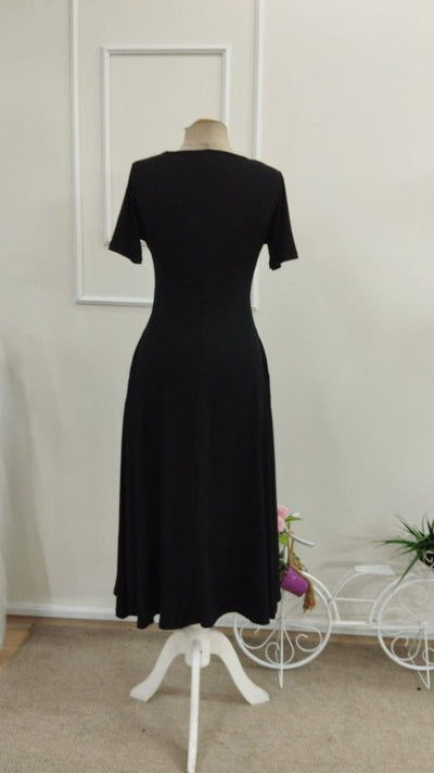 Rochie midi din viscoză cu mânecă scurtă, decolteu în V și buzunare pentru femei, 33884