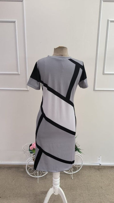 Women's Short-Sleeved Collared Zippered Patterned Short Supreme Dress, 33890