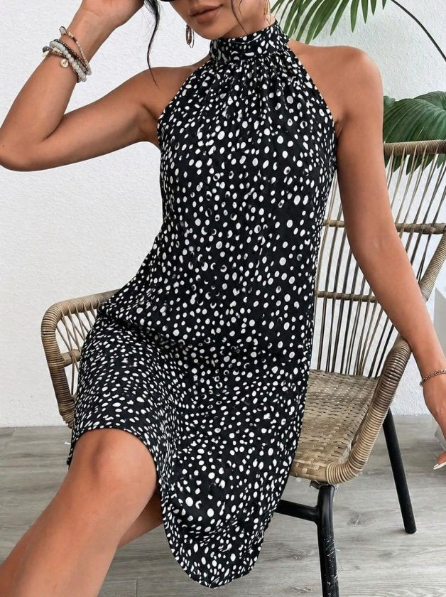 Rochie midi Supreme fără mâneci, cu decolteu halter și imprimeu, 34349