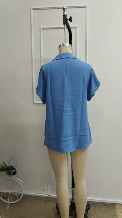 Women's Short Sleeve Collared Woven Viscose Blouse, 33965