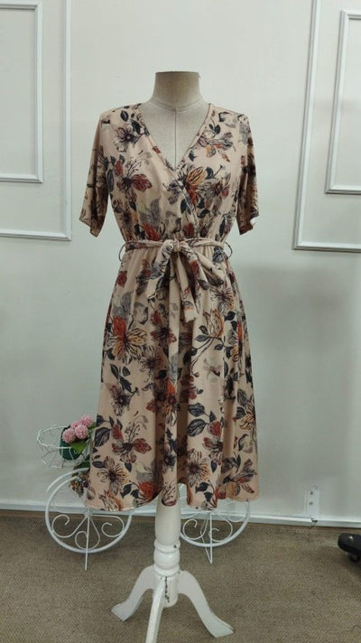 Rochie midi Supreme pentru femei, cu mânecă scurtă, decolteu înfășurat, cu noduri laterale și model, 33968