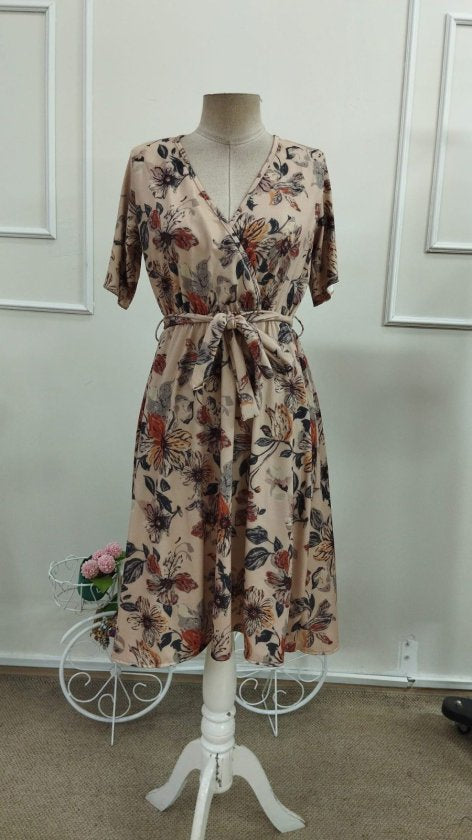 Rochie midi Supreme pentru femei, cu mânecă scurtă, decolteu înfășurat, cu noduri laterale și model, 33968
