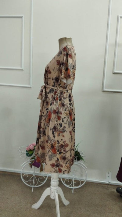 Rochie midi Supreme pentru femei, cu mânecă scurtă, decolteu înfășurat, cu noduri laterale și model, 33968