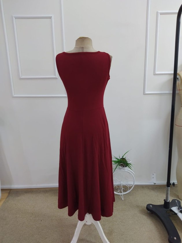 Rochie midi evazată din viscoză, cu guler tip barcă, cu umerii goi, pentru femei, 34034